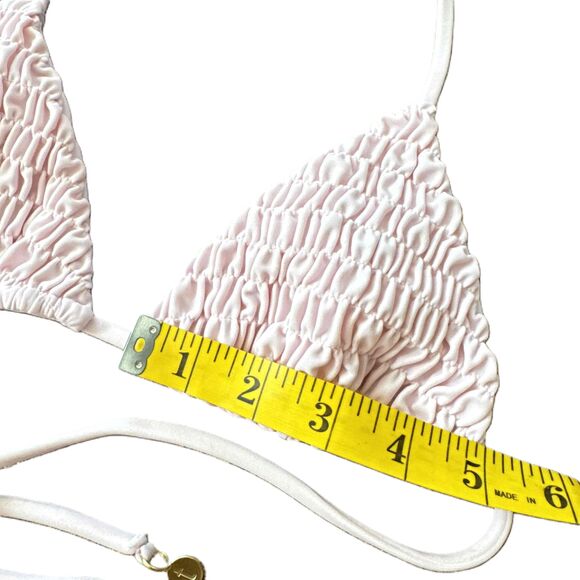 Tori Praver Bikini Top XS Extra Small Baby Pink Triangle Ruched Tie Straps - Picture 5 of 5